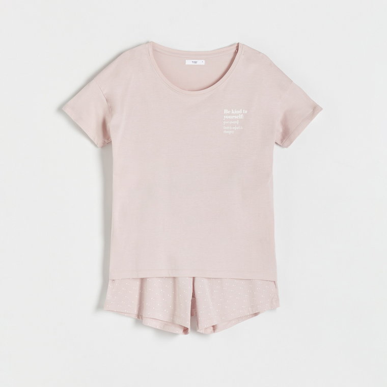 Reserved - Dwuczęściowa piżama z nadrukiem - pastelowy róż