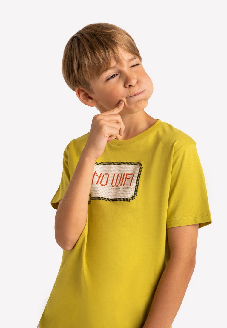 Limonkowa koszulka chłopięca z geometrycznym nadrukiem T-NOWIFI JUNIOR