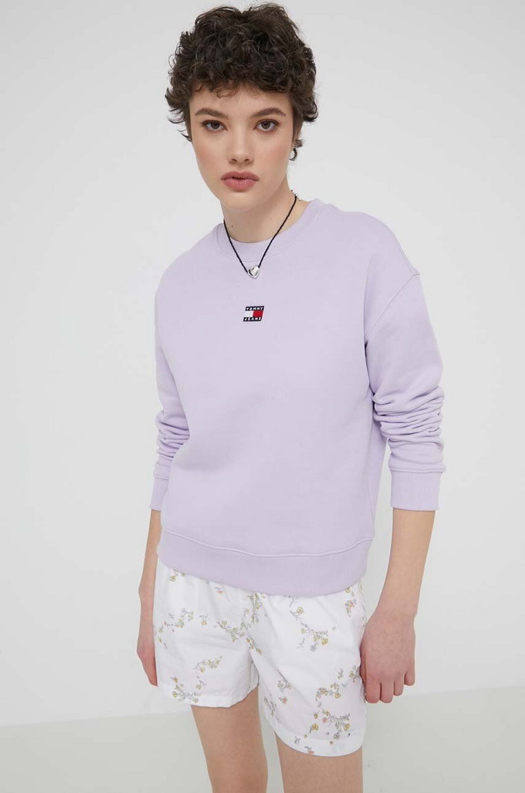 Tommy Jeans bluza bawełniana damska kolor fioletowy z aplikacją