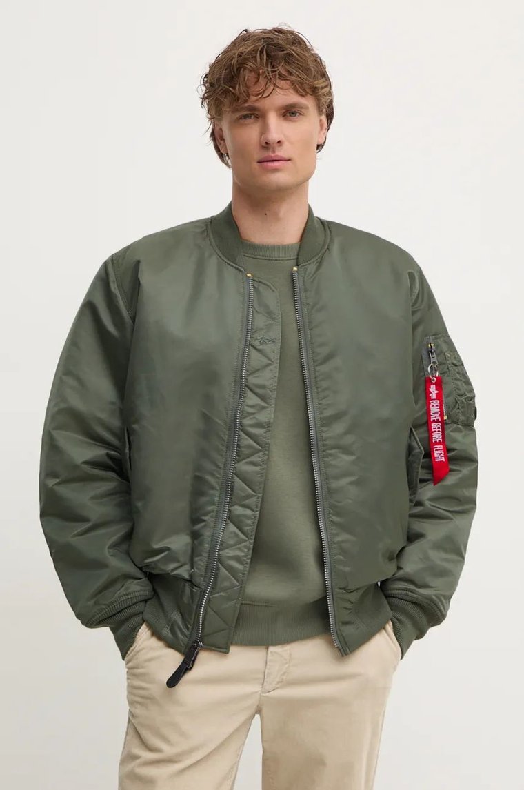 Alpha Industries kurtka bomber męski kolor zielony zimowa