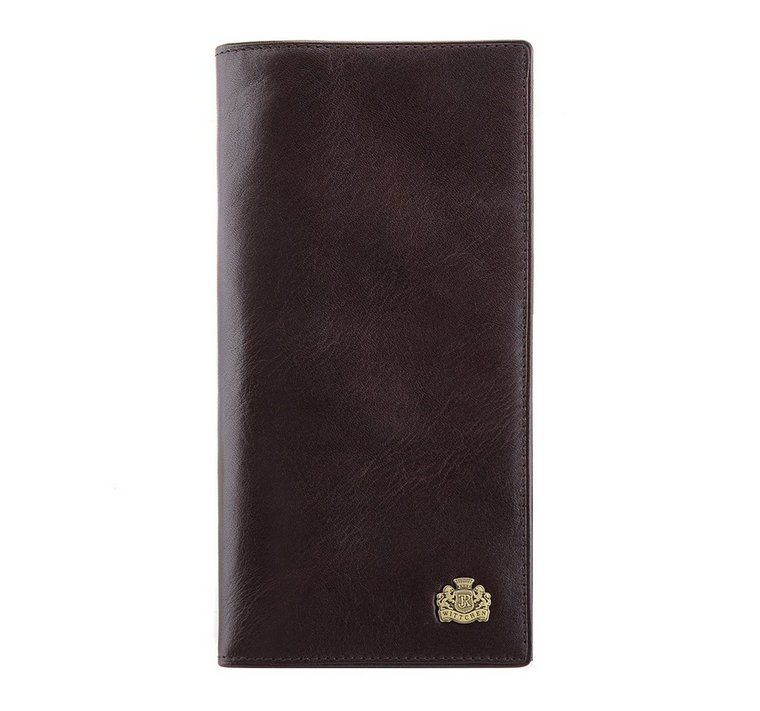 Damski skórzany portfel z herbem pionowy brązowy