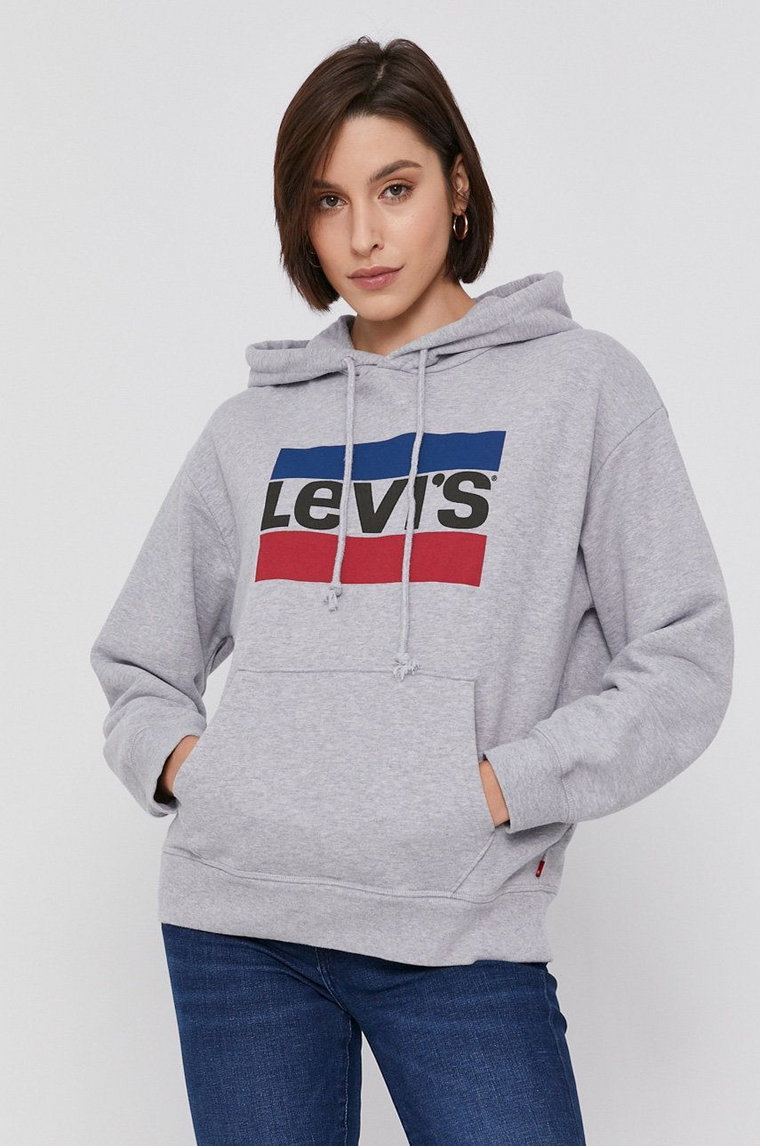 Levi's Bluza bawełniana damska kolor szary z kapturem z nadrukiem 18487.0059-Greys