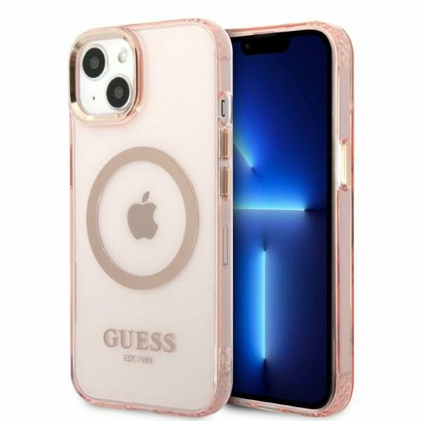 Guess GUHMP13MHTCMP iPhone 13 6,1" różowy/pink hard case Gold Outline Translucent MagSafe