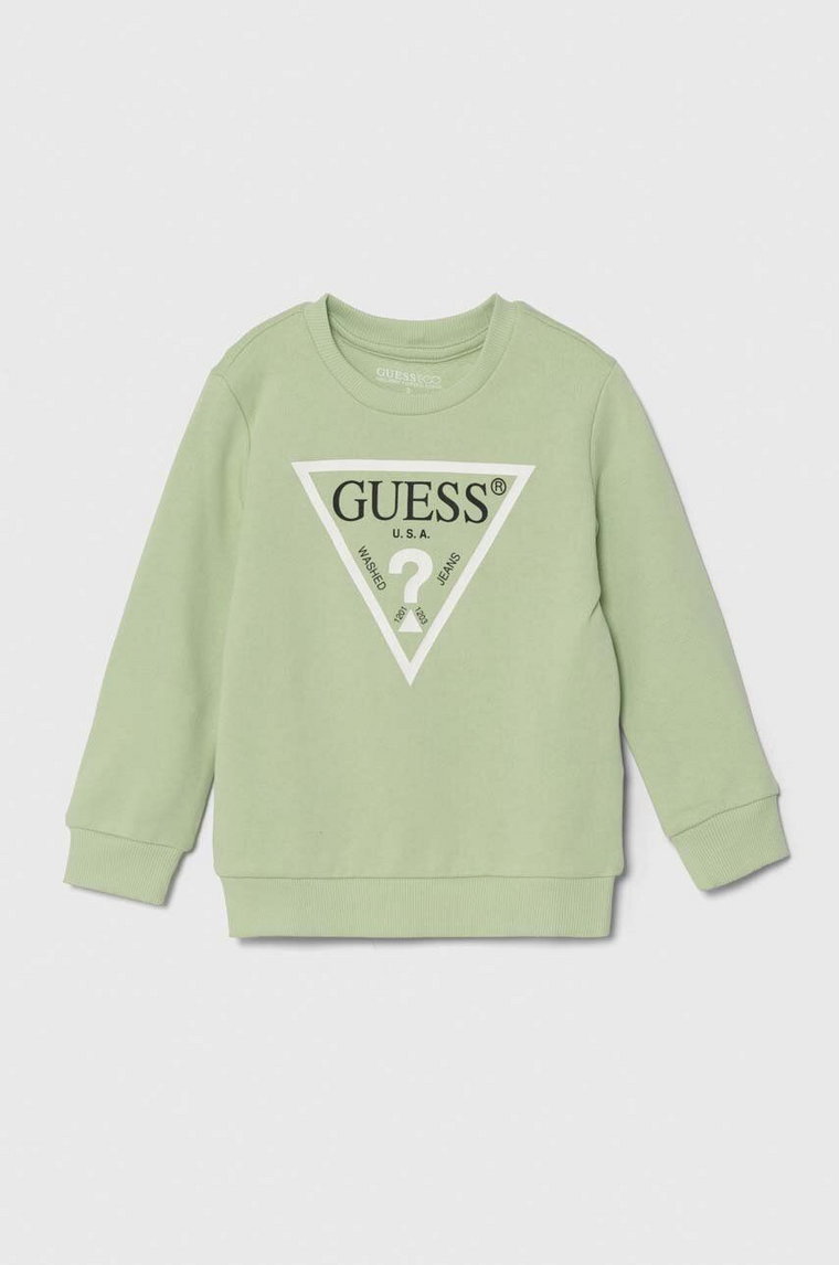 Guess bluza bawełniana dziecięca kolor zielony z nadrukiem