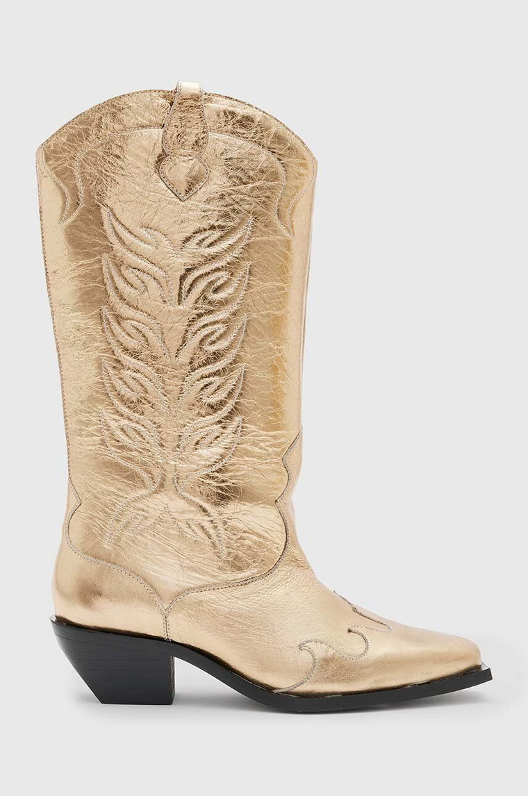 AllSaints kowbojki skórzane Dolly Boot damskie kolor złoty na słupku WF763Z