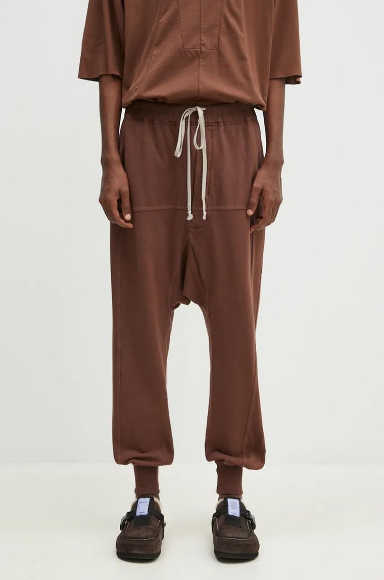 Rick Owens spodnie dresowe bawełniane Prisoner Drawstring kolor brązowy gładkie DU02D2395.RIG