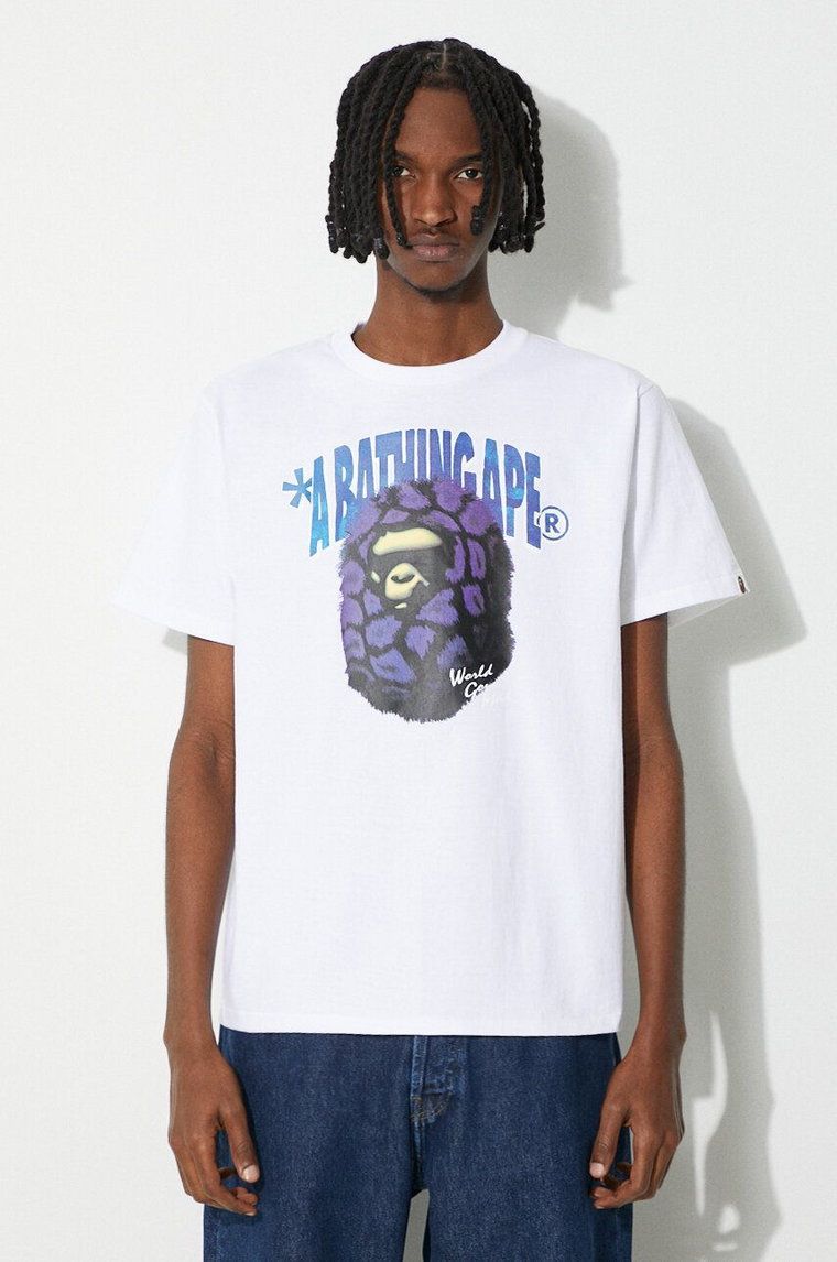 A Bathing Ape t-shirt bawełniany Fur Ape Head Tee męski kolor biały z nadrukiem 1J80110043