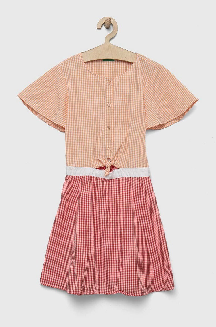 United Colors of Benetton sukienka bawełniana dziecięca kolor pomarańczowy mini rozkloszowana