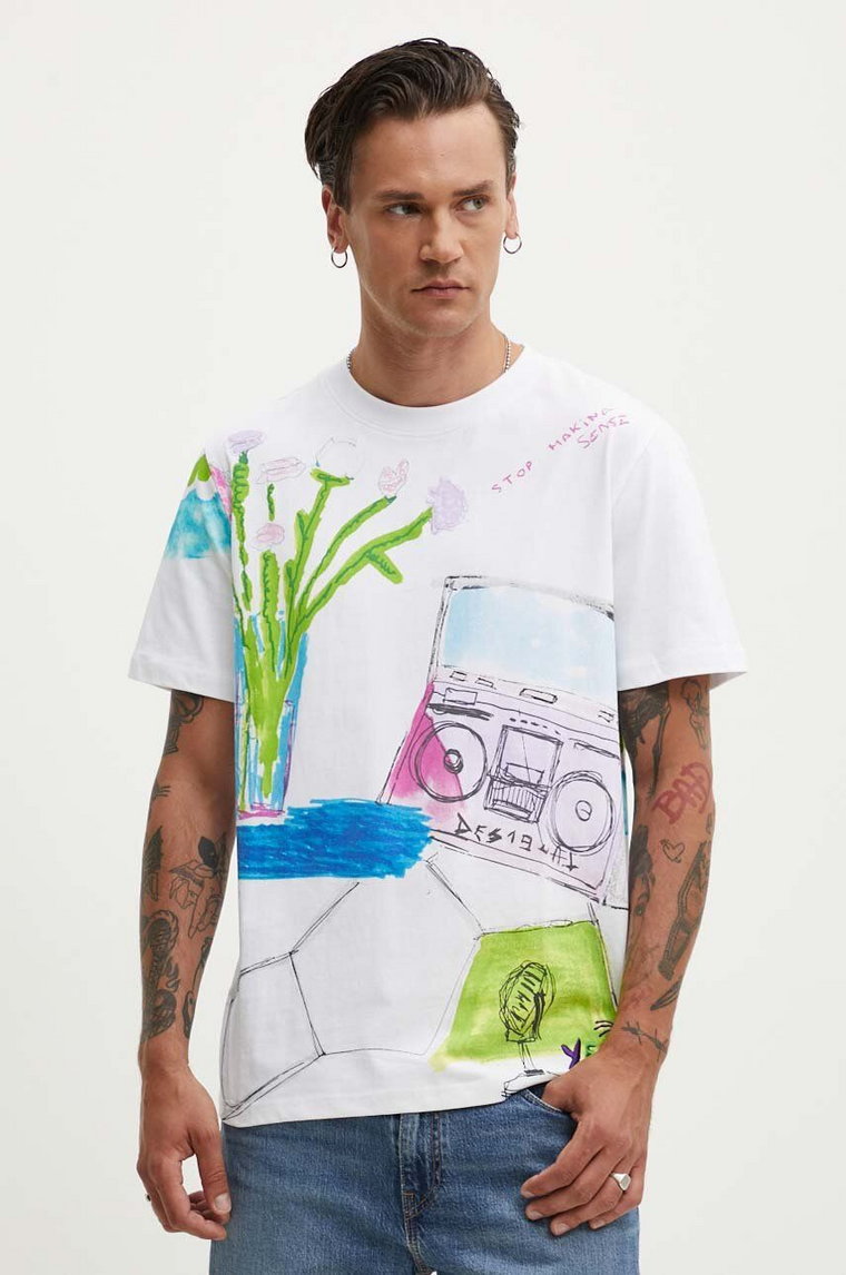 Desigual t-shirt bawełniany ARLO męski kolor biały wzorzysty 24WMTK07