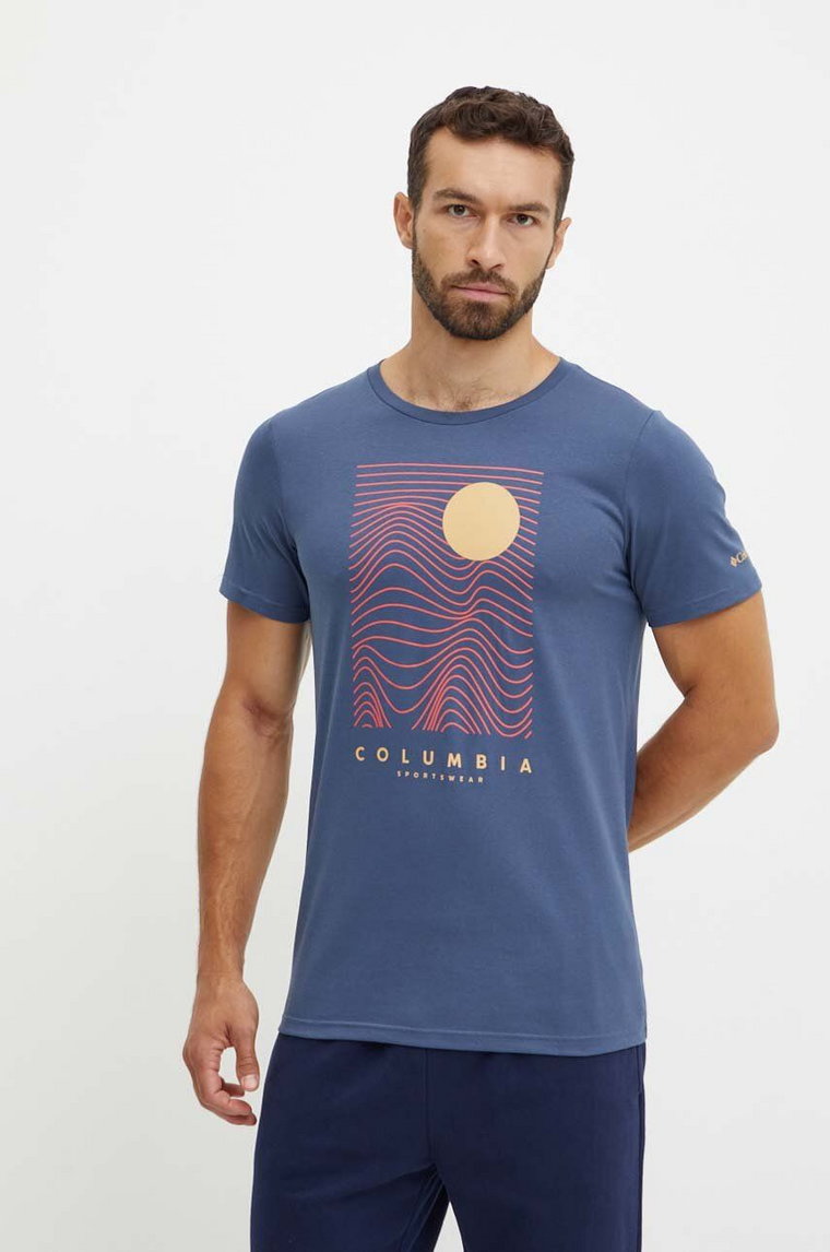 Columbia t-shirt bawełniany kolor granatowy z nadrukiem