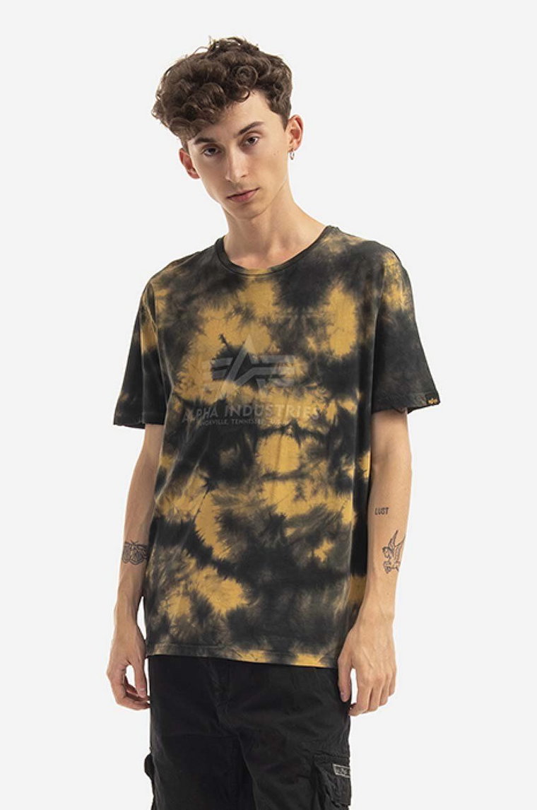 Alpha Industries t-shirt bawełniany Basic Tee Batik kolor żółty wzorzysty 116517.20-ZOLTY