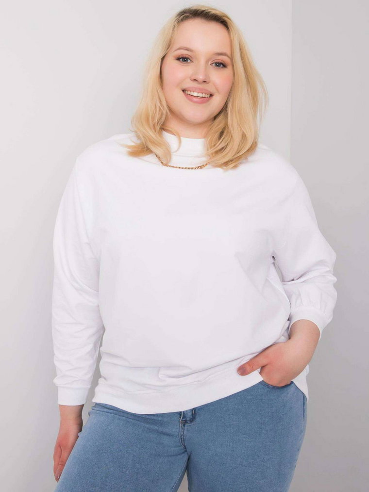 Bluza plus size biały casual dekolt okrągły rękaw długi