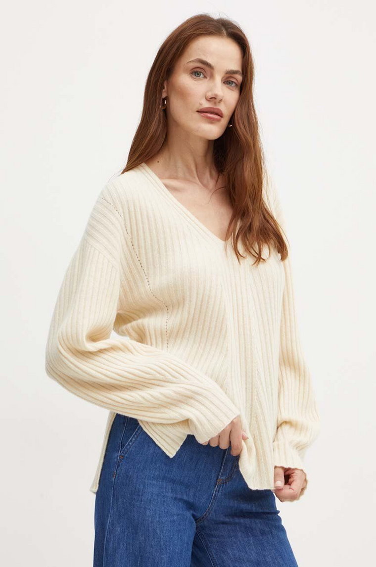 Twinset sweter wełniany damski kolor beżowy lekki 242TP3716