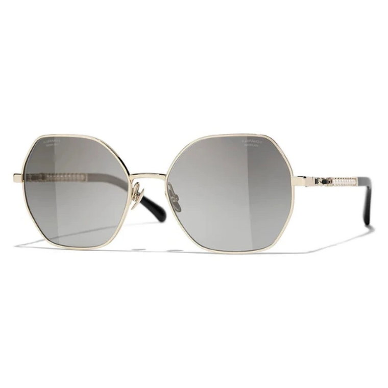 Kwadratowe Okulary Przeciwsłoneczne z Metalu w Kolorze Złotym Chanel