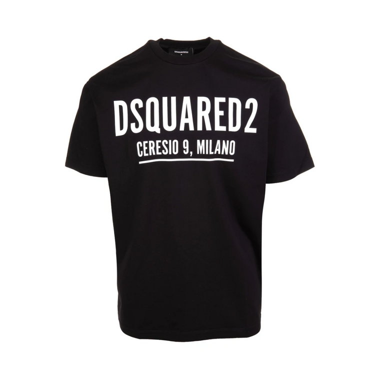 Fajny T-shirt z Logo Czarny Krótki Rękaw Dsquared2