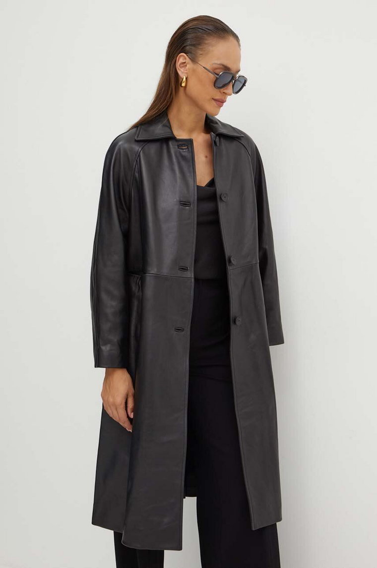 Liviana Conti płaszcz skórzany damski kolor czarny przejściowy F4WX35