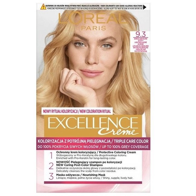 L'oreal Paris, Excellence Creme, farba do włosów, 9.3 Bardzo jasny blond złocisty