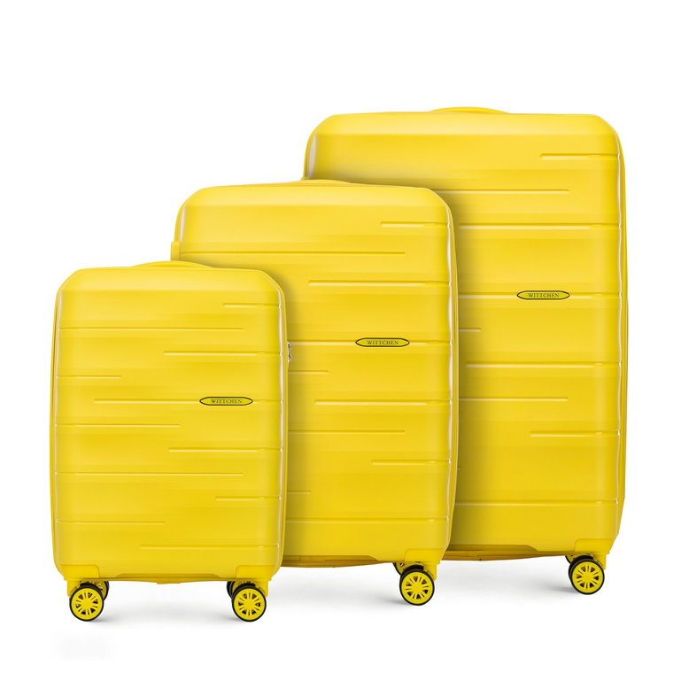 Zestaw walizek z polipropylenu w tłoczone paski żółty