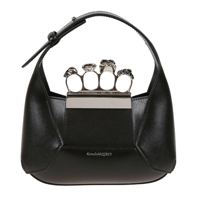 Czarna torebka Hobo Mini z ozdobnymi kamieniami Alexander McQueen
