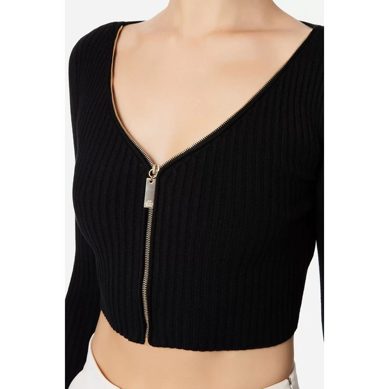 Czarny Crop Top z Zamkiem - Rozmiar 46 Włoski (42 Hiszpański) Elisabetta Franchi