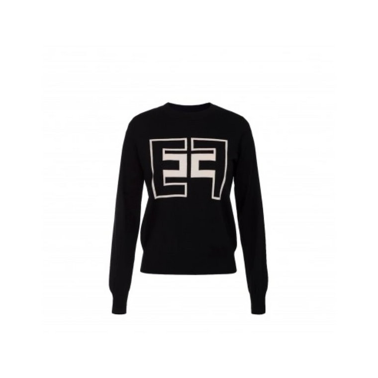 Czarny Sweter z Logo z Wełny Elisabetta Franchi