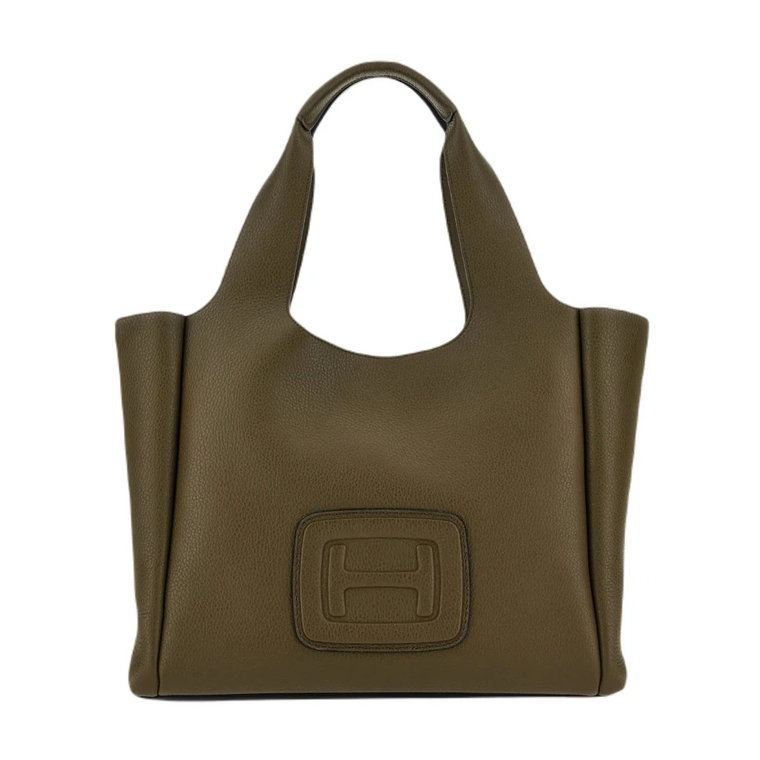 Zielona teksturowana skórzana torba dla kobiet Hogan
