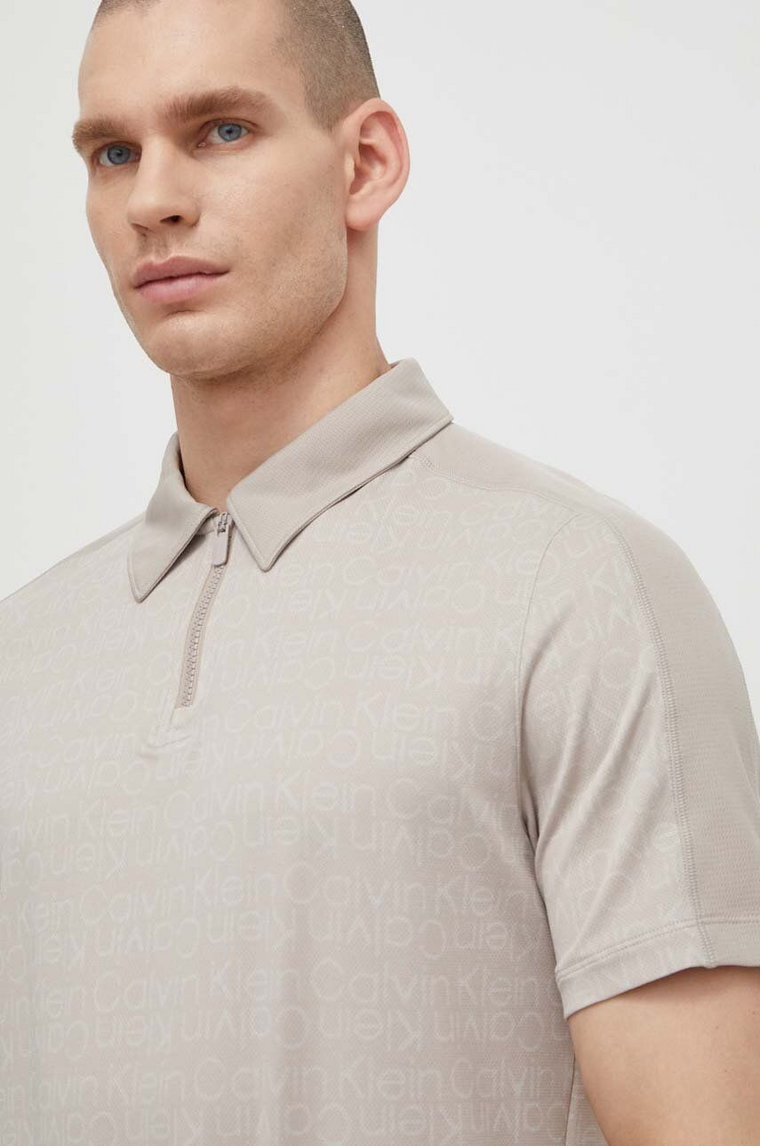 Calvin Klein Performance polo treningowe kolor beżowy wzorzysty