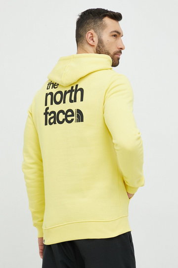 The North Face bluza bawełniana męska kolor żółty z kapturem z nadrukiem