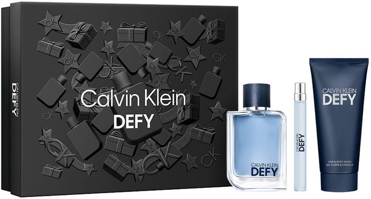 Zestaw Calvin Klein Defy Woda toaletowa 100 ml + Woda toaletowa 10 ml + Żel do włosów i ciała 100 ml (3616303455279). Perfumy męskie