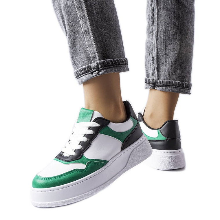 Biało-zielone buty na grubszej podeszwie Baron białe