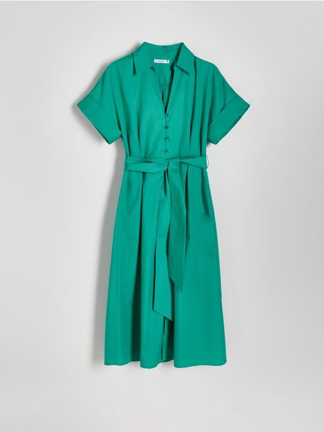 Reserved - Koszulowa sukienka midi - zielony
