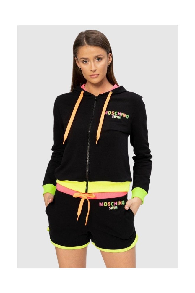 MOSCHINO Czarna bluza z kapturem i neonowym logo