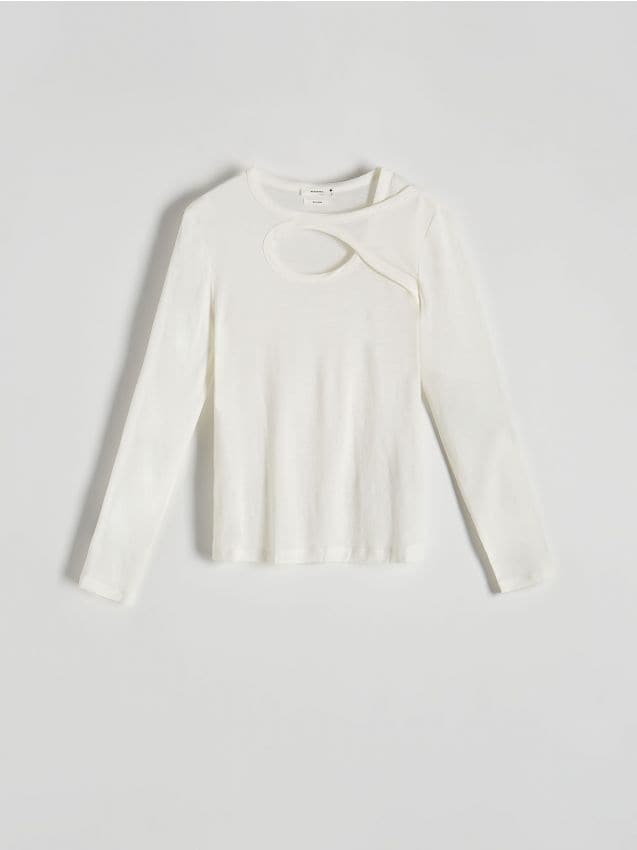 Reserved - Bluzka z ozdobnym wycięciem - złamana biel