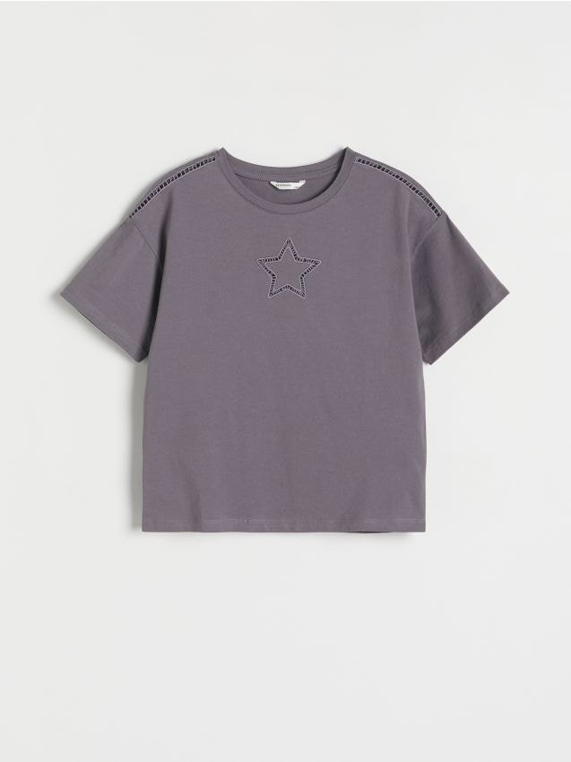 Reserved - Bawełniany t-shirt z przeszyciami - ciemnoszary