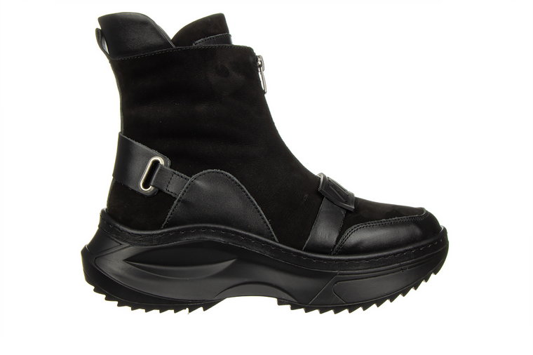 Botki Bayla-161 194 688 01 60 Black Nubuck 161647, Czarny, Skóra naturalna