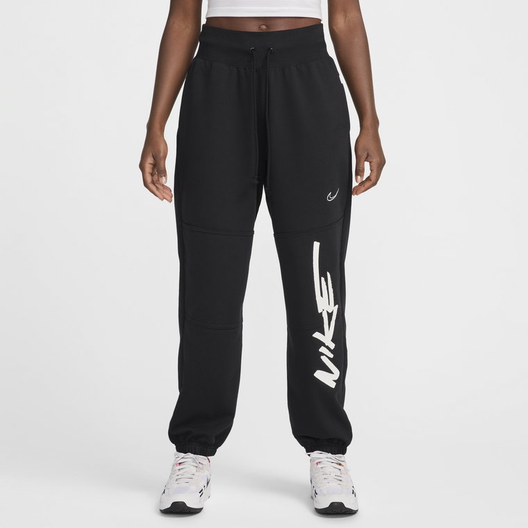 Damskie spodnie z dzianiny dresowej o kroju oversize ze średnim stanem Nike Sportswear Breaking - Czerń