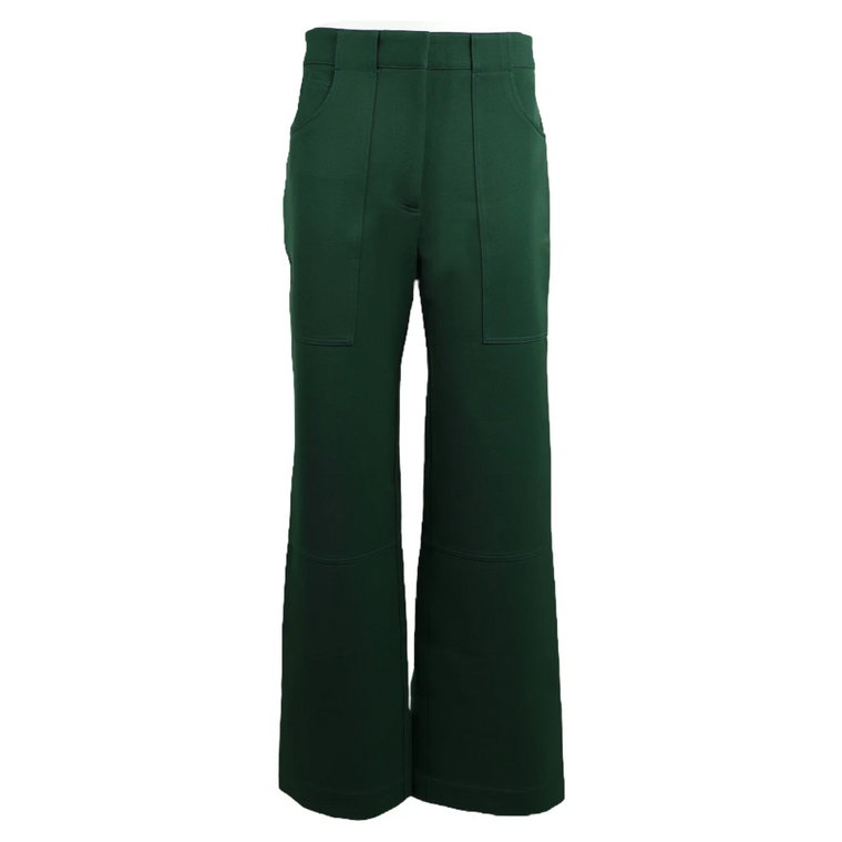 Spodnie z mieszanki wełny w kolorze butelkowej zieleni Victoria Beckham