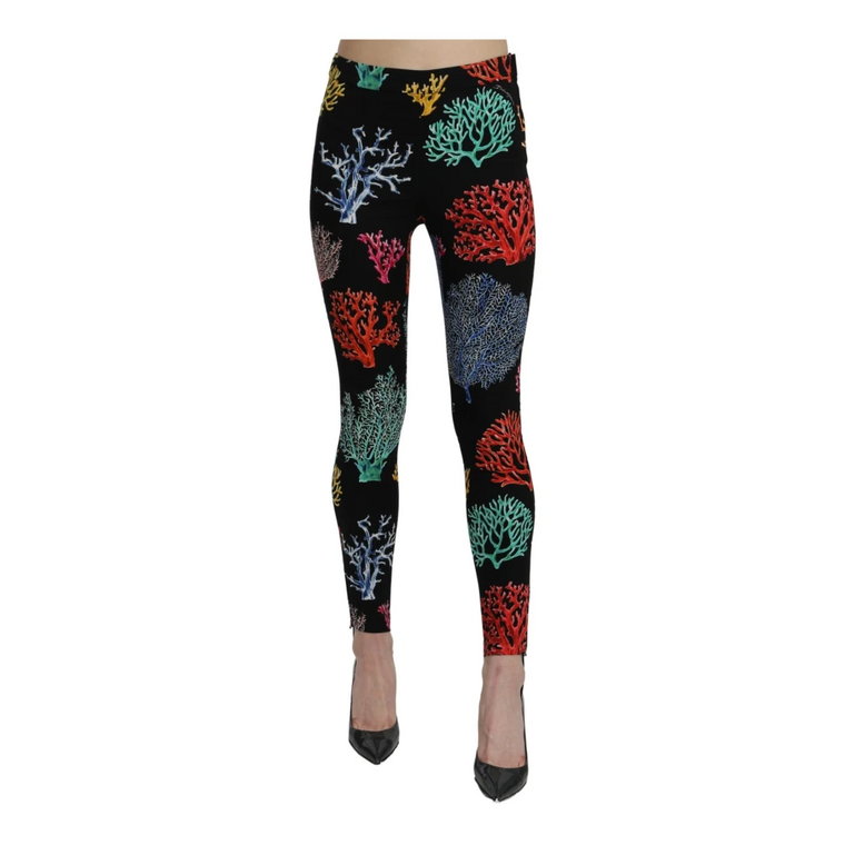 Black Coral Tights Silk Stretch Slim Fit Pants Dolce & Gabbana
