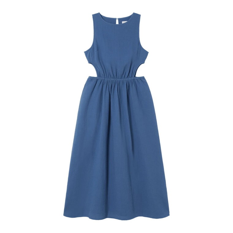 Niebieska Sukienka Midi z Bawełny Organicznej Kin Thinking MU