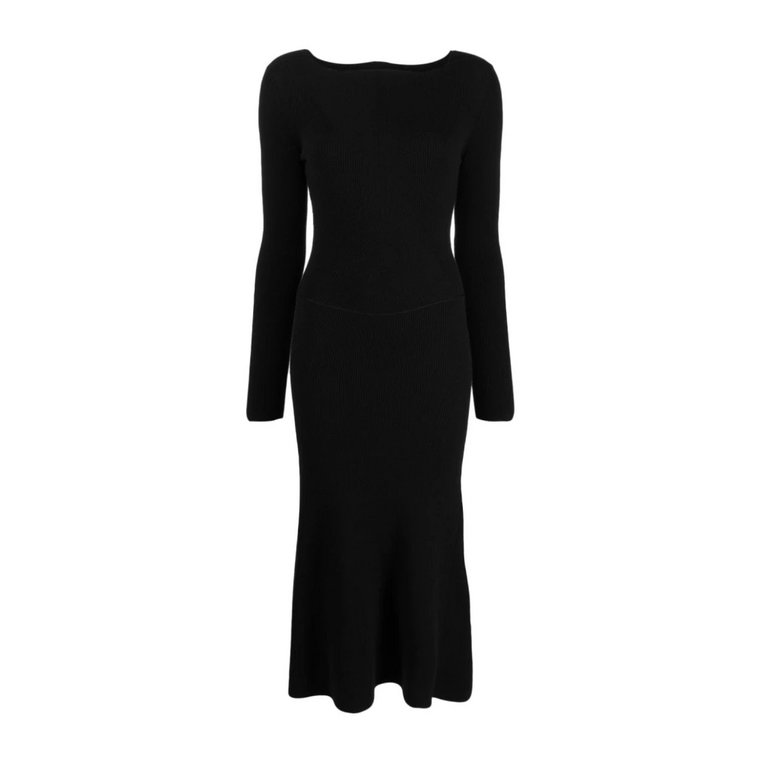 Czarna Sukienka z Długim Rękawem w Wzór Żakardowy Victoria Beckham