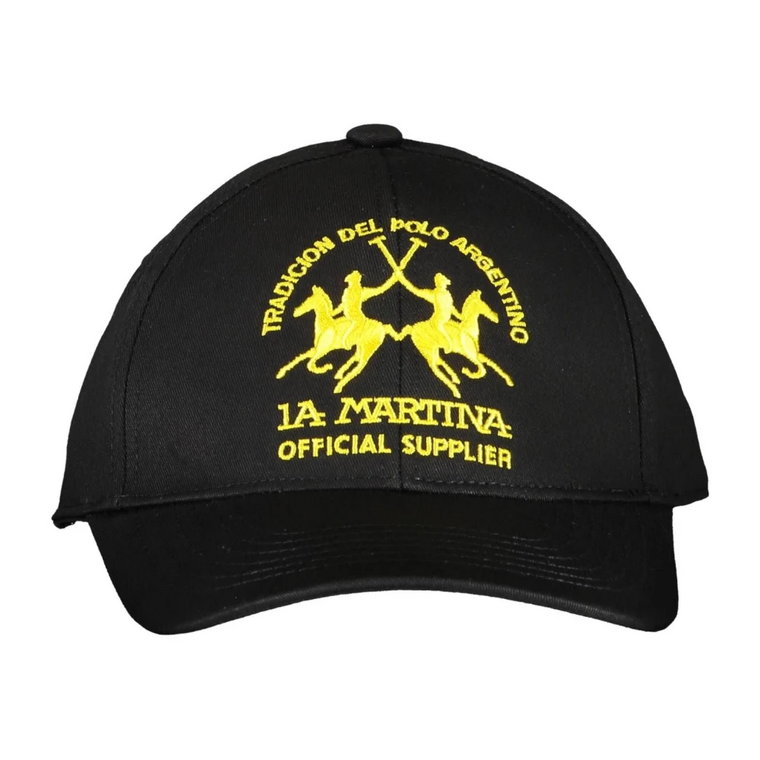 Czarna bawełniana czapka z daszkiem i logo La Martina