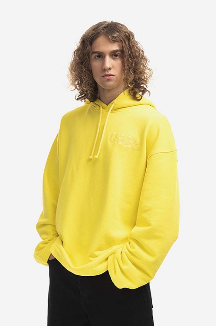 032C bluza bawełniana Oversized Dram męska kolor żółty z kapturem z aplikacją FW22.C.2041-YELLOW