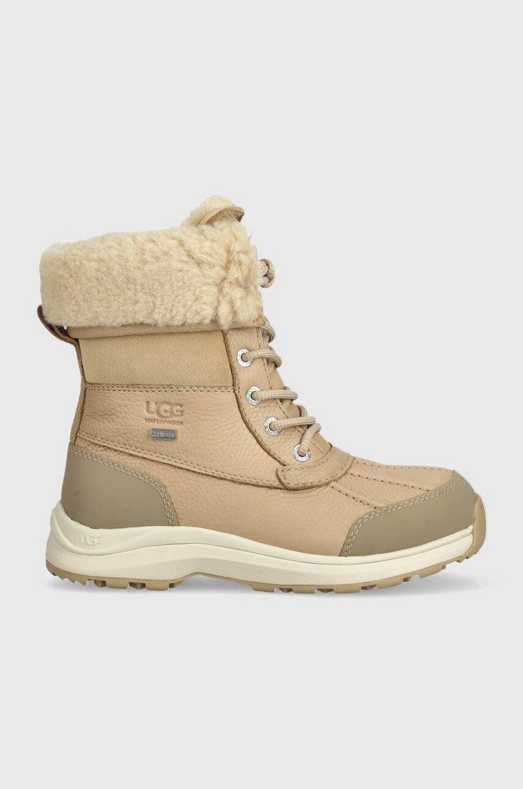 UGG buty skórzane Adirondack Boot III damskie kolor beżowy na płaskim obcasie ocieplone 1095141