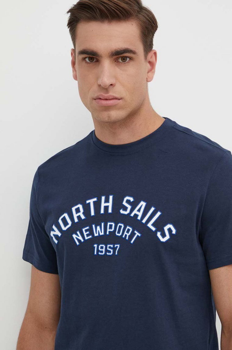 North Sails t-shirt bawełniany męski kolor granatowy z nadrukiem 692988