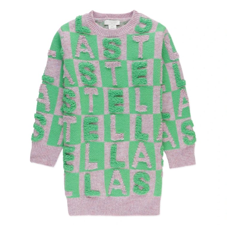 Fioletowa Sukienka Junior z Wzorem Logo Stella McCartney