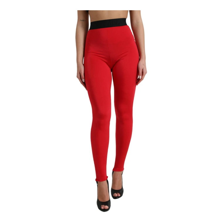 Czerwone Logo Slim Leggingsy Spodnie Dolce & Gabbana
