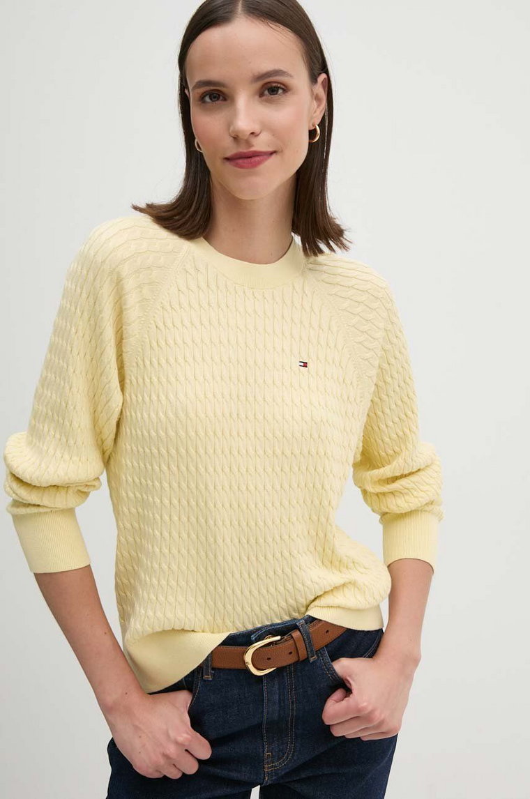 Tommy Hilfiger sweter bawełniany kolor żółty lekki