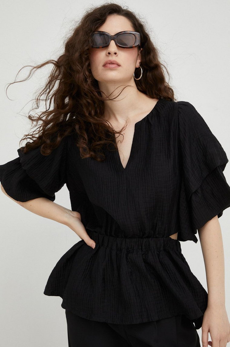 Bruuns Bazaar bluzka damska kolor czarny gładka