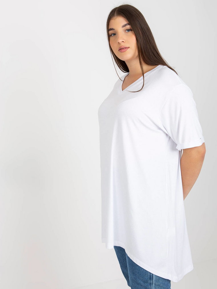 Bluzka plus size biały casual codzienna dekolt w kształcie V rękaw krótki