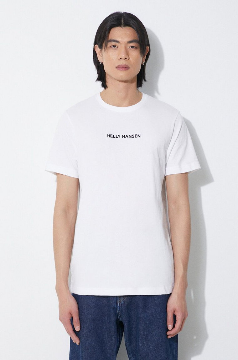 Helly Hansen t-shirt bawełniany męski kolor biały z aplikacją
